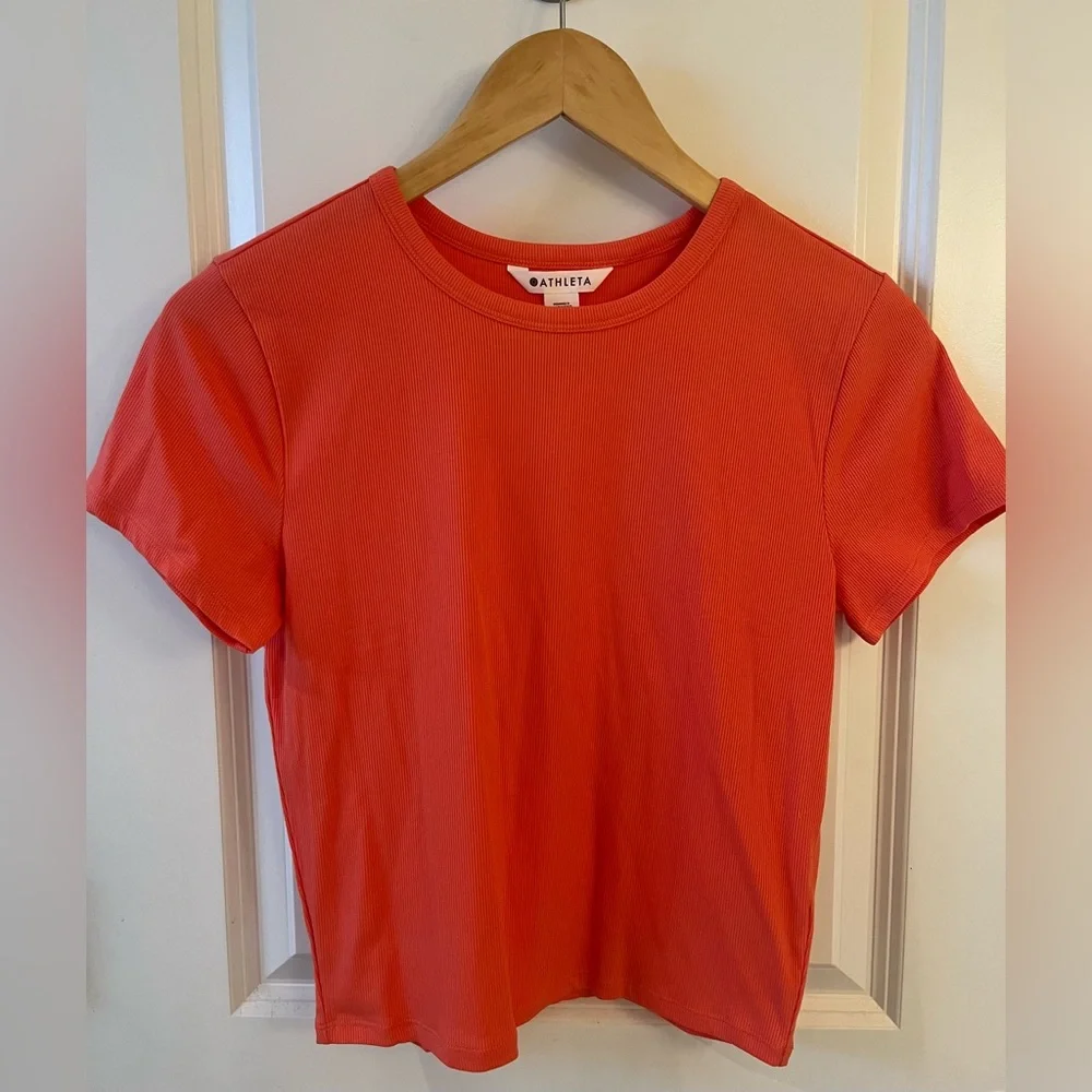 NWOT Athleta Signature Rib Crop Tee | Orange Haze | Size Medium - Picture 6 of 9